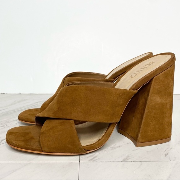 Schutz Callie Brown Nubuck Heeled Sandal 10 1/2 B - Picture 1 of 14